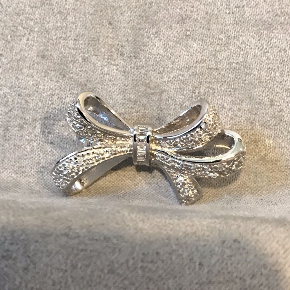 Elegant sterling and CZ Bow Brooch